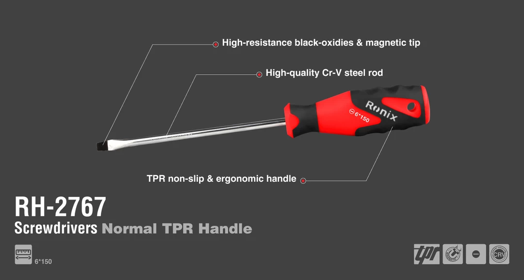 پیچ گوشتی تکی دسته TPR دوسو 150×6 RH-2767 رونیکس