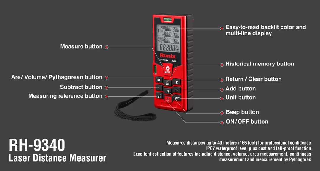 متر لیزری 40 متری RH-9340 RH-9340 رونیکس