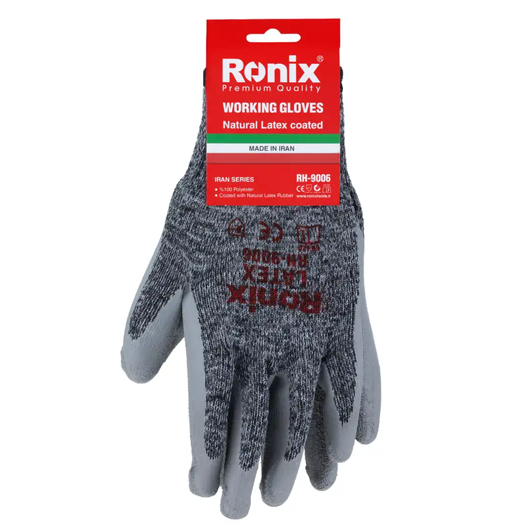 دستکش ایمنی لاتکس کف مواد طوسی ساده نخ ملانژ به همراه تگ متوسط