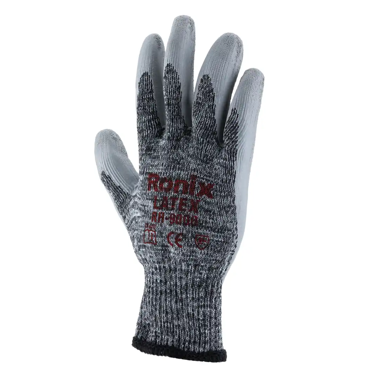 دستکش ایمنی لاتکس کف مواد طوسی ساده نخ ملانژ به همراه تگ متوسط