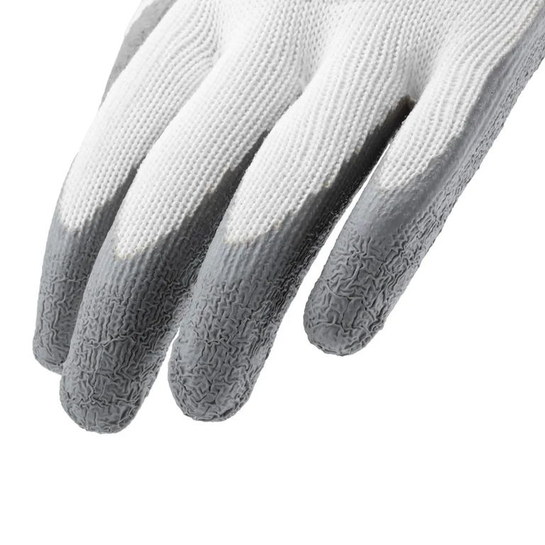 دستکش ایمنی لاتکس کف مواد طوسی ساده نخ سفید به همراه تگ سنگین