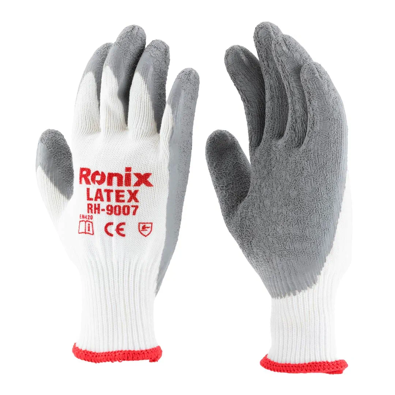 دستکش ایمنی لاتکس کف مواد طوسی ساده نخ سفید به همراه تگ سنگین