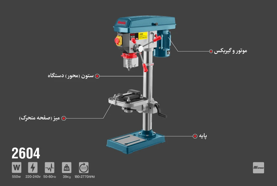اینفوگرافی دریل ستونی رونیکس مدل 2604