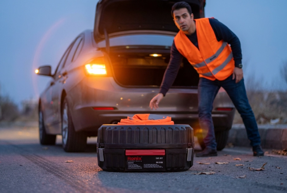 چراغ احتیاط و جلیقه بازتابنده