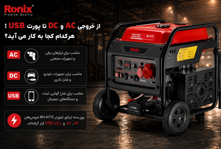 تصویر اینفوگرافی خروجیهای موتور برق اینورتر RH-4773