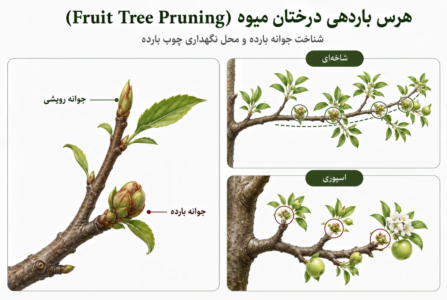 تصویر اینفوگرافی هرس باردهی درختان میوه (Fruit Tree Pruning)
